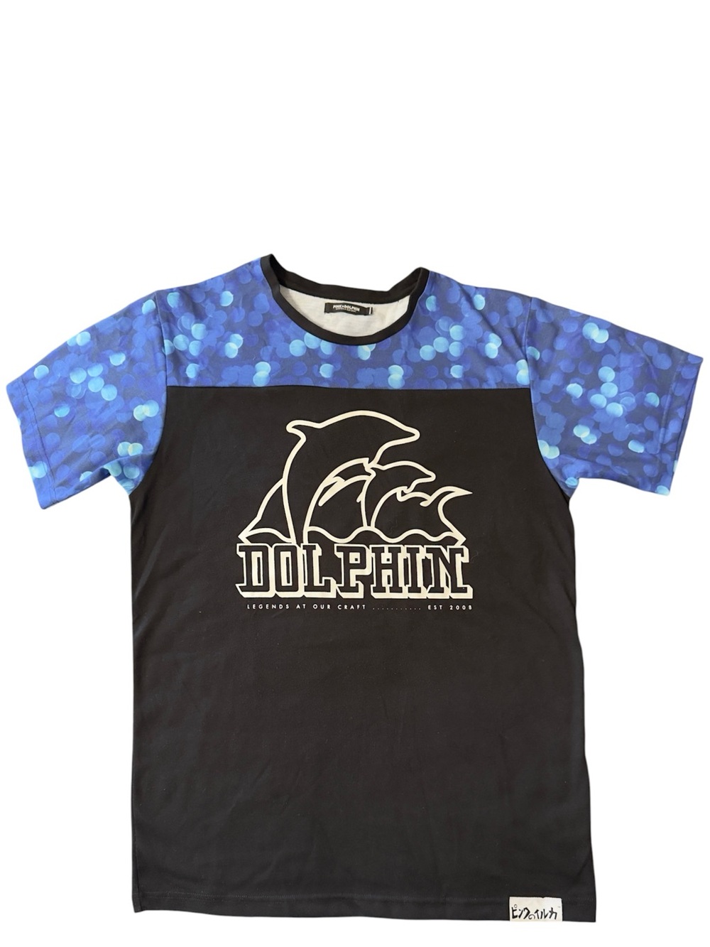 Pink Dolphin Black Tee with Blue Bokeh Chest Panel